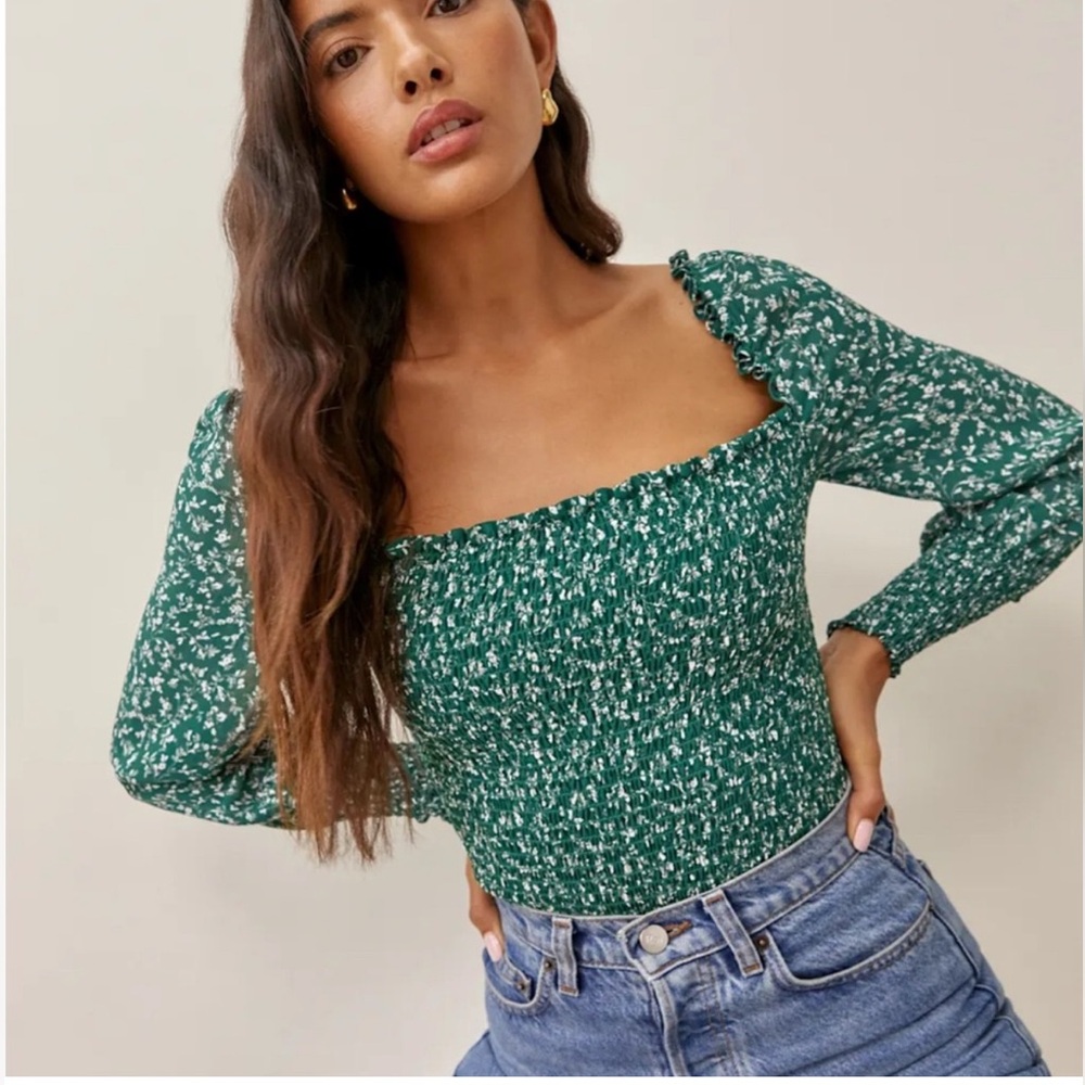 Reformation Pinto Top Green Floral Women's Top